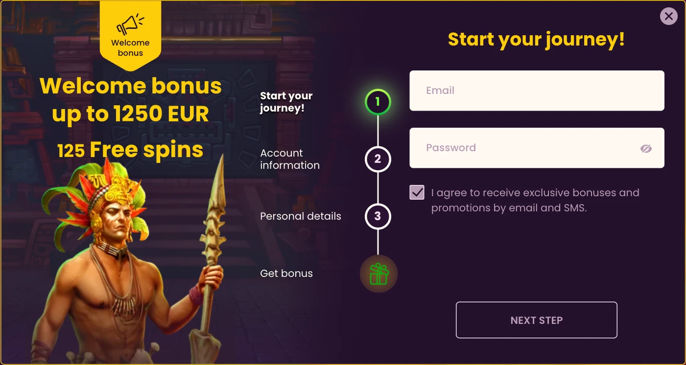 Bizzo Casino का मूल पंजीकरण फ़ॉर्म